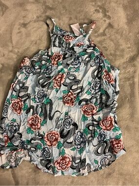 No Boundaries Light Blue Floral & Snake Print Halter Tank